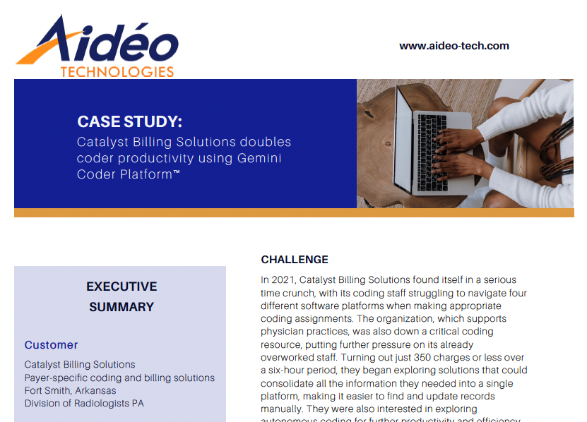Cover of the case study by Aideo for Catalyst Billing Solutions