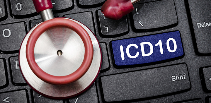 International Classification of Diseases and Related Health Problem 10th Revision or ICD-10 and stethoscope medical on computer keyboard.